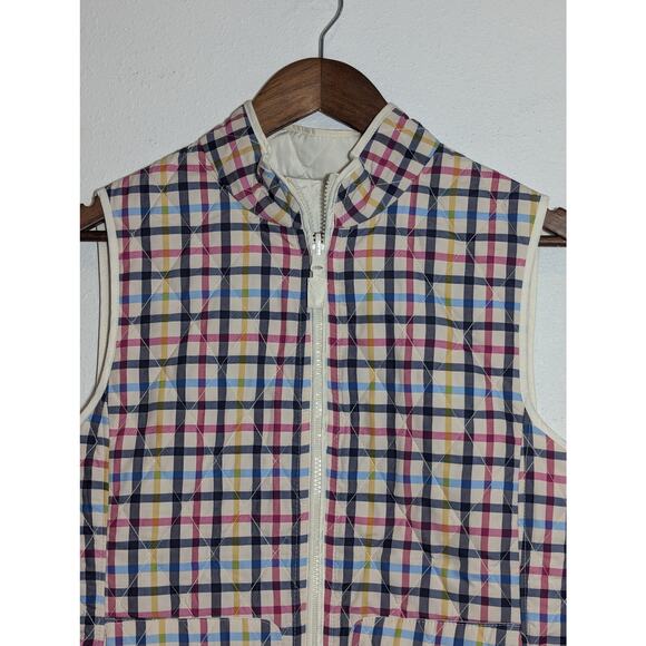 Talbots Reversible Quilted Vest Full Zip White Multicolor Plaid Women's Medium - Picture 6 of 8
